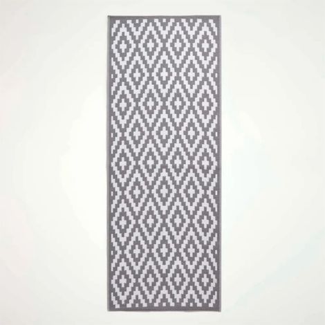 HOMESCAPES Luxury Outdoor Rug Runner, Grey Zoe Geometric, 75 x 200 cm (1/5)