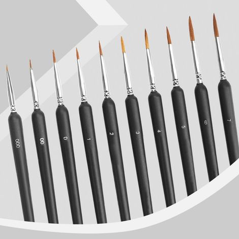 Pinceaux de précision, lot de 10 pinceaux acryliques pour gouache et aquarelle acrylique, parfaits pour les détails fins et les finitions. (1/5)