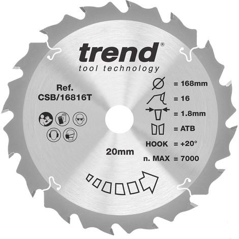 Lame de scie circulaire pour bois 168 mm, alésage 20 mm, 16 dents TCT (1/5)