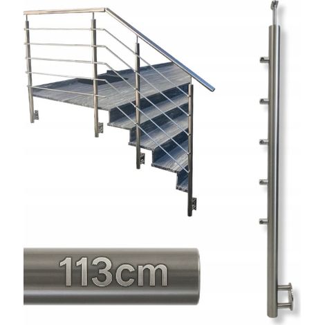 Poteau de garde-corps - 113 x 4,24 cm - Acier inoxydable - 5 supports - Réglable et durable
