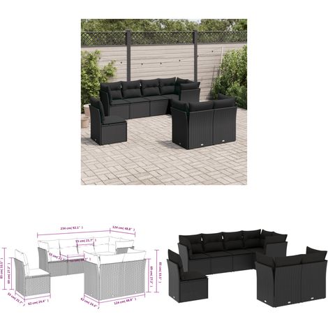 8-tlg. Garten-Sofagarnitur mit Kissen Schwarz Poly Rattan - Gartensofas - Outdoor Möbel - Lounge Set - Gartenlounge - Rattan Sofa - Home & Living (1/3)