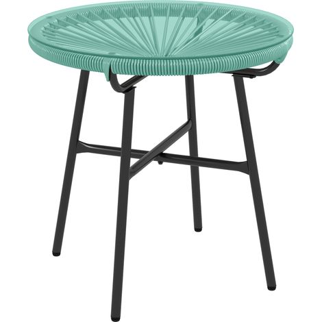 Table basse jardin ronde résine rotin métal plateau verre trempé 50 cm diamètre hauteur 50 cm (1/5)
