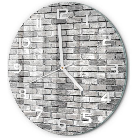 Horloge Murale Ronde en Verre Quartz Silencieuse Sans Tic-Tac Salon Cuisine Mur de briques fi 30 cm (1/5)