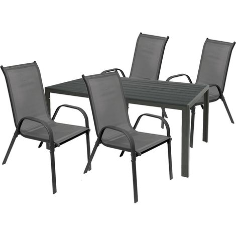 Gartengarnitur 5-teilig 160x90cm Anthrazit/Grau Non-Wood-M726850+4xMMC330881 (1/5)