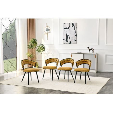 Juego de 2 sillas de comedor, respaldo envolvente ergonómico, terciopelo amarillo, metal negro (1/5)