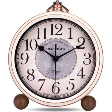 Pr Vintage Non-Ticking Alarm Clock, Beige Metal Classic Retro Alarm Clock, Elegant Decorative Silent Table Clock Bedside Bedroom Office 13.5cm (1/5)