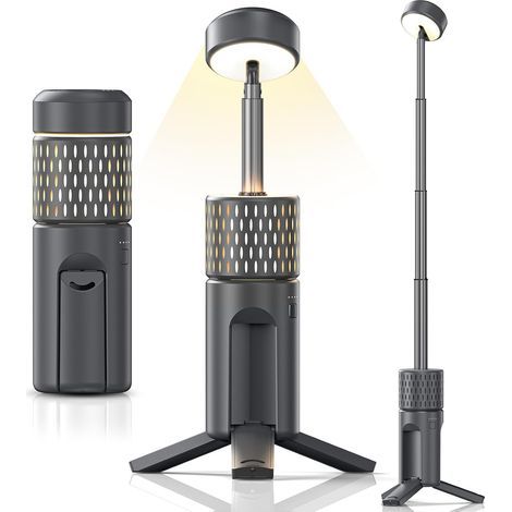 Ausziehbare 600-lm-Campinglampe – Wiederaufladbare Campinglaterne – Tragbare Zeltleuchte, ideal zum Wandern, Angeln und für Notcamping – Wasserdicht (IP54) – Grau (1/5)
