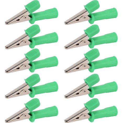 10 Stück isolierte Krokodilklemmen, 5 mm Öffnungen aus reinem Kupfer, Prüfklemmen mit 4-mm-Klinkenstecker für experimentelle Tests, Grün (1/5)