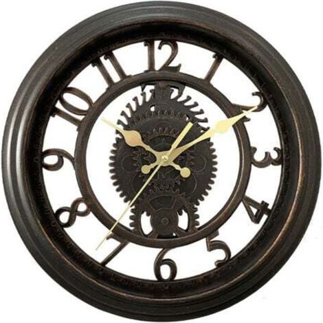 Vintage 11" Wanduhr - Schwarz, Kreative Skelett-Wanduhr, Runde Wanduhr mit Beleuchtung für das Wohnzimmer, Luxuriöser Stil