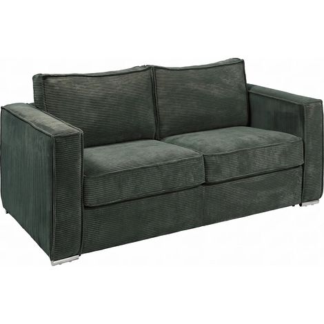 Divano letto 3 posti express elettrico in velluto a coste verde pino - Letto 140 cm - Materasso 18 cm LORETO (1/5)