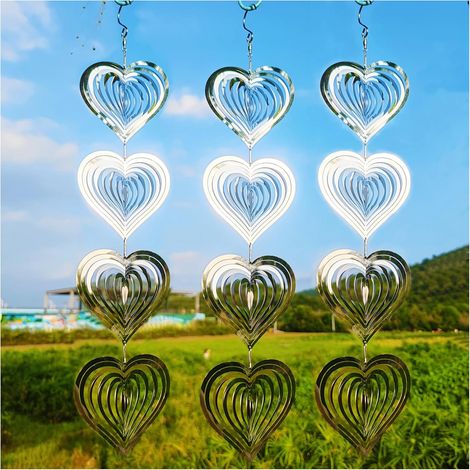 Épouvantails à oiseaux en forme de cœur — pour la décoration de jardin, pour effrayer les oiseaux dans les cours et les fermes, 3 pièces