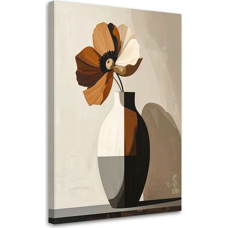 Quadro su tela, Fiore beige in un vaso moderno e minimalista. - 40x60 (1/2)