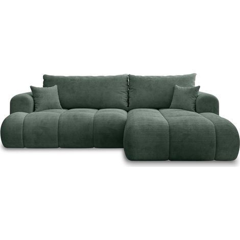 Canapé d'angle droit convertible Basile velours côtelé Vert (1/5)