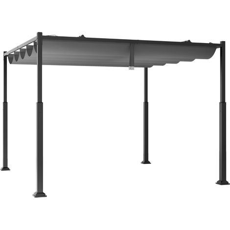 Pergola da esterno 310x310cm con tettoia retrattile colonne metalliche extra-resistenti, Padiglione parasole Grigio (1/4)