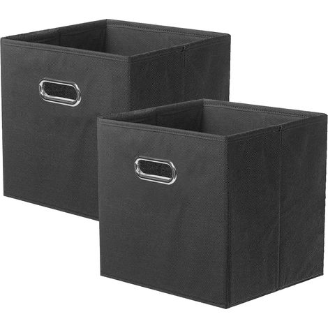 boîte de rangement en tissu, ensemble de 2 tiroirs de boîte de rangement en tissu pliable avec poignée en métal pour armoire et jouets, noir (1/5)