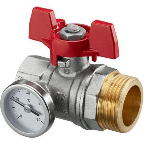OVENTROP Kugelhahn 1'' roter Griff mit Thermometer für Edelstahlverteiler 1406484 (1/4)