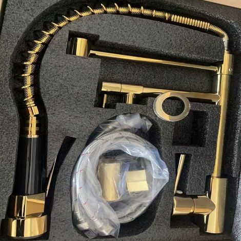 Cross-border spring faucet for kitchen sinks, dishwashing basins, and vegetable washing basins rotatable dual-outlet universal anti-splash faucet - titanium gold dual-function [solid stainless steel b