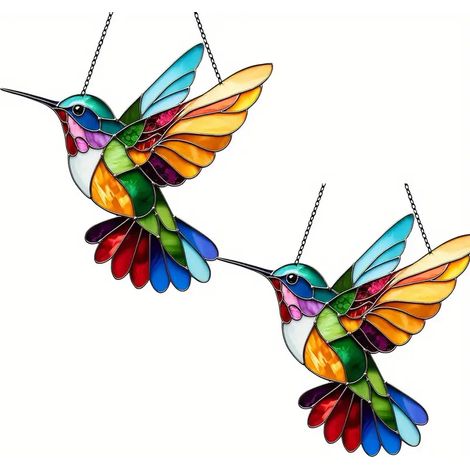 décorations à suspendre en vitrail forme de colibri fenêtre acrylique cadeaux pour femmes et amoureux des oiseaux 2 PCS (1/5)
