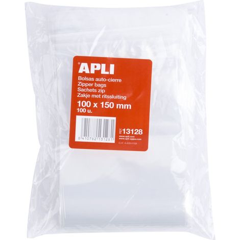 APLI - Confezione di 100 sacchetti di plastica richiudibili 100 x 150 mm (1/2)