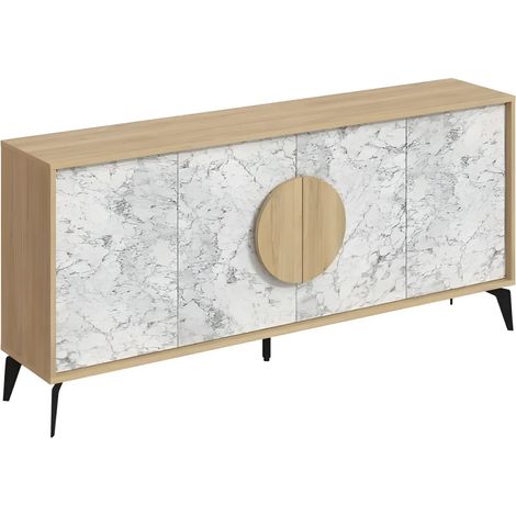 Madia 4 ante Gora180 colore bianco effetto marmo carrara e rovere 180x35,6x82 (1/4)