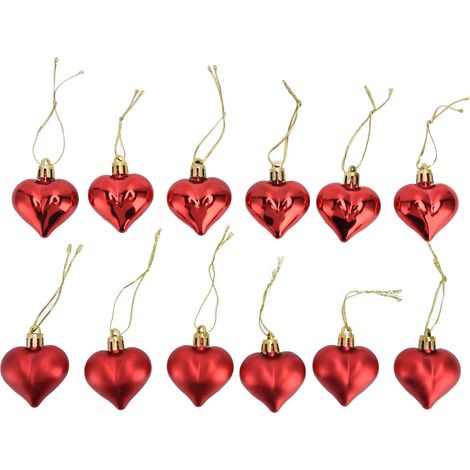 12 pièces décoration Noël Cœur en PVC Arbre Sapin Suspension Rouge pour Saint-Valentin Fête (1/5)