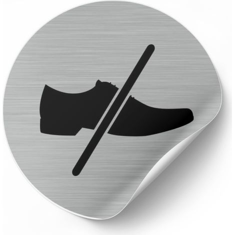 Pictogramme Chaussures Interdites (Q0167).- Adhésif aspect aluminium brossé - Diamètre 83 mm (1/5)