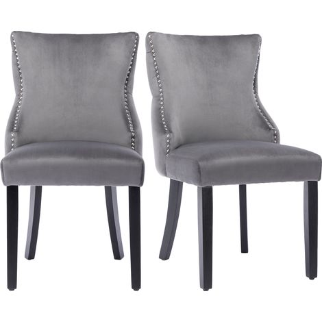 Set di 2 sedie da pranzo in velluto grigio imbottite con schienale alto e gambe in legno MODENUIT (1/5)