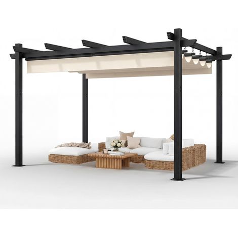 Devoko – Pergola jardin 3x4m avec toit ouvrant réglable – Structure aluminium anti-rouille – Toile polyester anti-UV – Fixations incluses