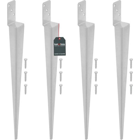 KOTARBAU® Lot de 4 Pièces Support Poteau Bois - Pied de Poteau - 600 mm - Acier Galvanisé - 60 x 110 mm - Argent - pour Clôtures - Pavillons - Pergolas - Résistant à la Corrosion (1/5)