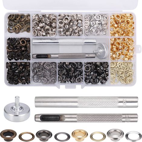 400pcs Trousse à œillets 5mm Kit Grommets Oeillets en Métal pour Bâche Ceinture Chaussures Chapeau Parachute avec 3pcs Outils et Boîte de Rangement 4 Couleurs (1/5)