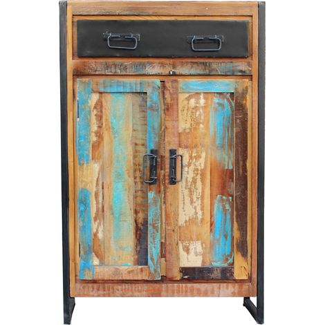 Meuble de rangement industriel 75 cm en bois massif recyclé coloré Indonesie (1/5)