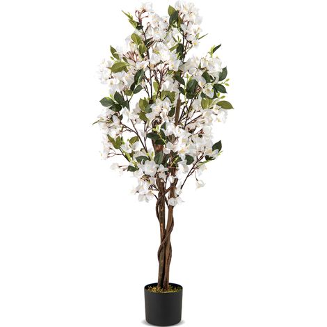 Arbre Artificiel Bougainvillier de 120 cm, Plante Fleurie Faussée en Pot de Pépinière avec Fleurs en Pleine Floraison, (1 Pcs, Blanc) (1/5)