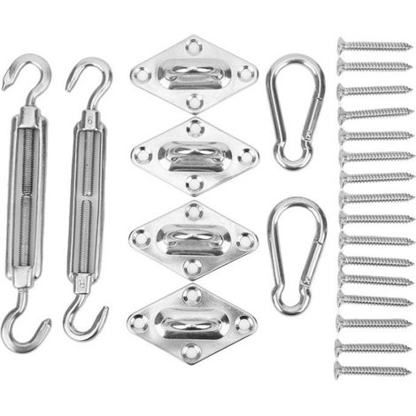 Crochet D Auvent - Boucle De Porte Losange - Acier Inoxydable - Pour Voile D Ombrage Carrée Ou Rectangulaire - Kit D Installation Extérieure - 16 Pièces (1/5)