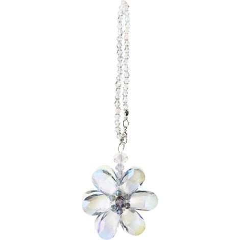 Attrape-soleil en cristal à suspendre avec fleur bleue - Décoration de rétroviseur de voiture - Accessoire de décoration d'intérieur - 15 cm de long (1/5)