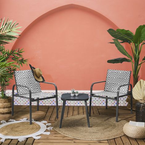 Salon de Jardin - HOME DECO FACTORY - MEXICO - Graphique - Compact - Gris (1/5)