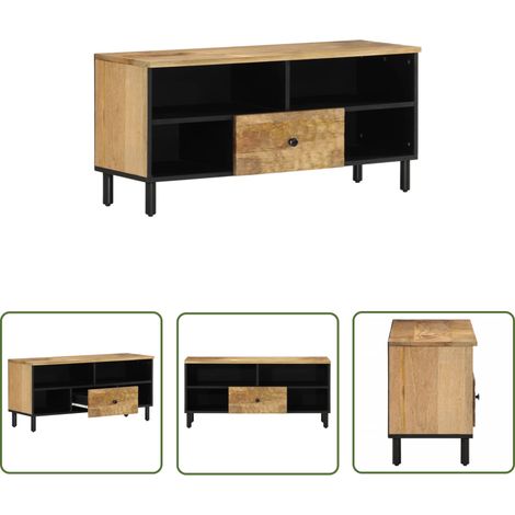 The Living Store Meuble TV 100x33x46 cm bois massif de manguier - Meubles Tv - Meuble Tv - Support Tv - Unité Tv - Bois Massif (1/5)