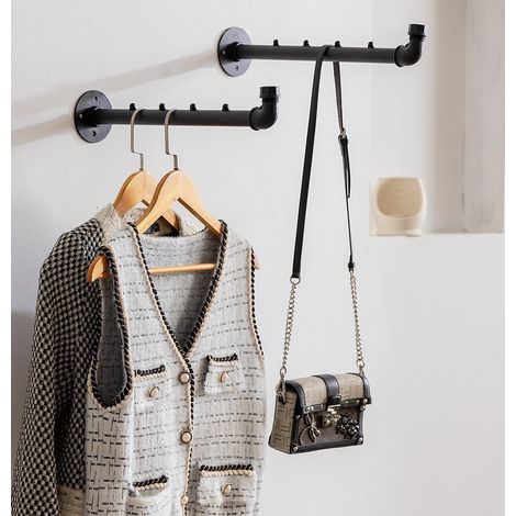 Tringle murale en métal (40 cm), style industriel, polyvalente, idéale pour la chambre, la salle de bain ou la cuisine, lot de 2