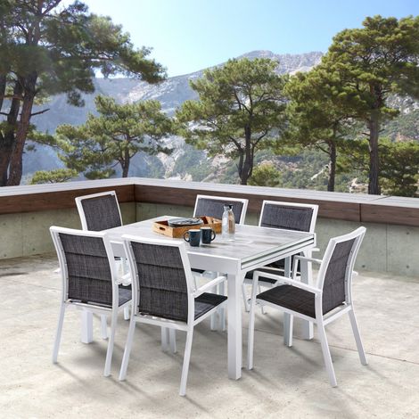Salon de jardin Ensemble ModuloWood T 6 / 10 + F 6 Déco Bois Blanc Wilsa Garden (1/5)