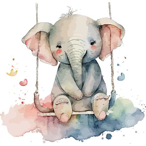 Papier peint panoramique Enfants - Éléphant balançoire - 130 cm x 84 cm (1/2)