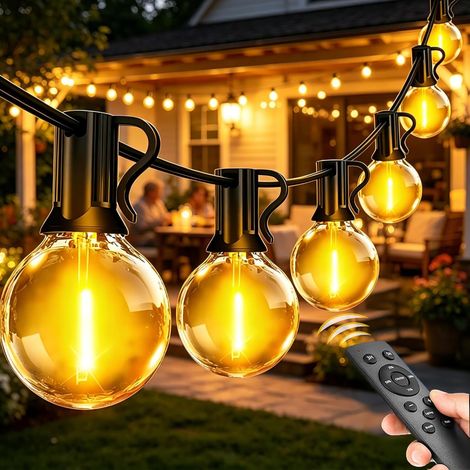 Guirlande Lumineuse Extérieure 6M, G40 LED 7+1 Ampoules Incassables, Blanc Chaud, IP44 Étanche, Connectable, Plug&Play, Pour Jardin Balcon Terrasse Mariage Noël