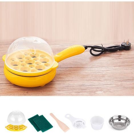 Poêle à œufs antiadhésive 2 en 1 multifonction, cuiseur et bouilleur automatique avec arrêt automatique, parfait pour maison et dortoir, couleur jaune. (1/5)