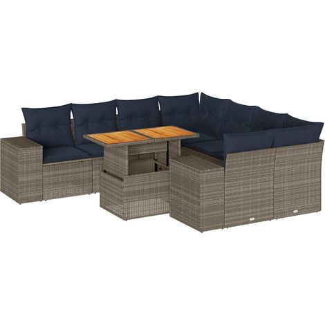 vidaXL Set Divano da Giardino 9 pz con Cuscini Grigio in Polyrattan (1/5)