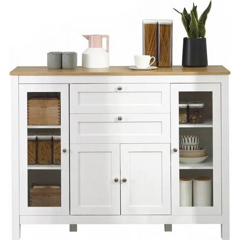 Aparador moderno blanco y madera clara 120 x 40 x 90 cm HOMVRA (1/5)