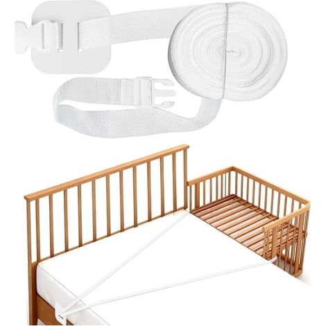 Fixation de lit d'appoint de 8 m, sangle réglable pour lit bébé, sangle de lit d'appoint, accessoire pour lits à sommier tapissier, fixation au lit adulte (blanc) (1/5)