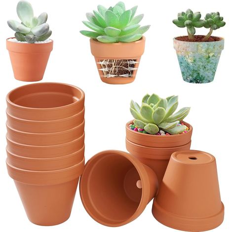 Lot de 10 Pots en Terre Cuite de 10 x 8 cm, Petits Pots en Argile avec Trou de Drainage, Pot en Terre Cuite, Pot en Argile Réutilisable pour Plantes pour la Maison et Le Bureau (1/5)