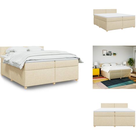Boxspringbett mit Matratze Creme 200x200 cm Stoff - Boxspringbett - Boxspringbetten - Bett - Schlafzimmermöbel
