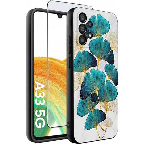 PELLICOLA PROTETTIVA CON GLITTER A FOGLIE DORATE PER SAMSUNG GALAXY A33 5G + VETRO (1/4)