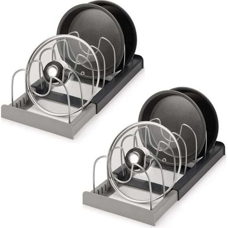 Two-piece adjustable lid rack, kitchen pot lid organizer, expandable, perfect for pots, pans and lids. (1/4)