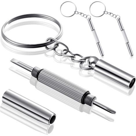 Porte-clés tournevis pour lunettes (2 pièces), clé de tournevis portable, kit de réparation de tournevis pour lunettes 3 en 1, mini-outils à main en acier inoxydable pour porte-clés (1/5)