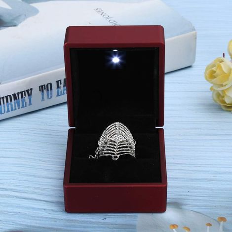 Boîte à Bagues Carrée élégante avec Lumière LED, Boîte à Bijoux, Boucles D'oreilles, Pièces de Monnaie pour Demande en Mariage, éclairage Brillant, Rouge +, 6 X 6 X 5 Cm (1/5)